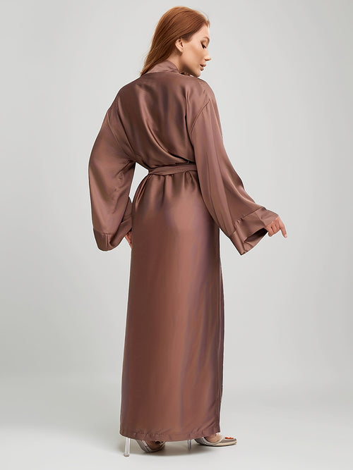 Women's Elegant Semi-Sheer -Neck Satin Robe with Tie - Ice Fiber Suitable for Home, Spa, Morning Robe, - Versatile Bathrobe, Hand Washable Female Outerwear