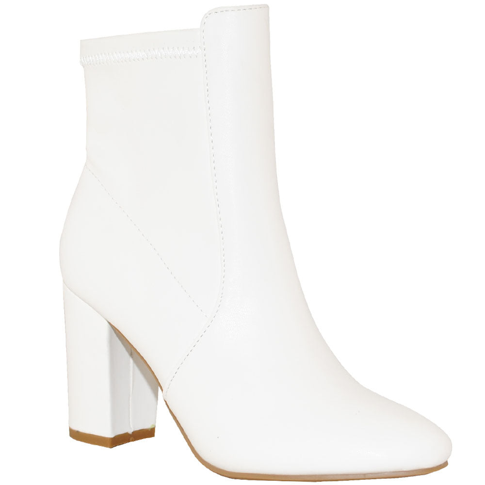 TRENDSup Women's Faux Leather Pointed Toe Ankle Booties with Block Heel – Stylish Fall Dress Boots