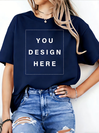 [Independence Day Custom]Custom Women'S T-Shirt - Summer Short Sleeve Tee With Personalized Image/Text Upload, Round Neck For Casual Wear, Party, Festival Gift For Family Friends, Solid Design Shirt, Durable Print Quality, 250 USA Anniversary Tee