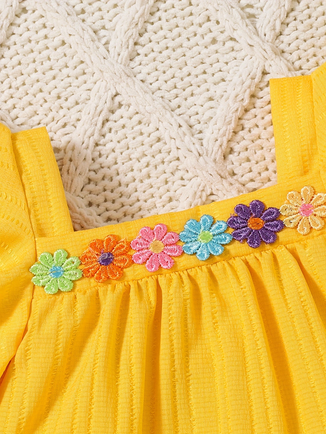 Baby Orange Knit Floral Shorts - product view 4
