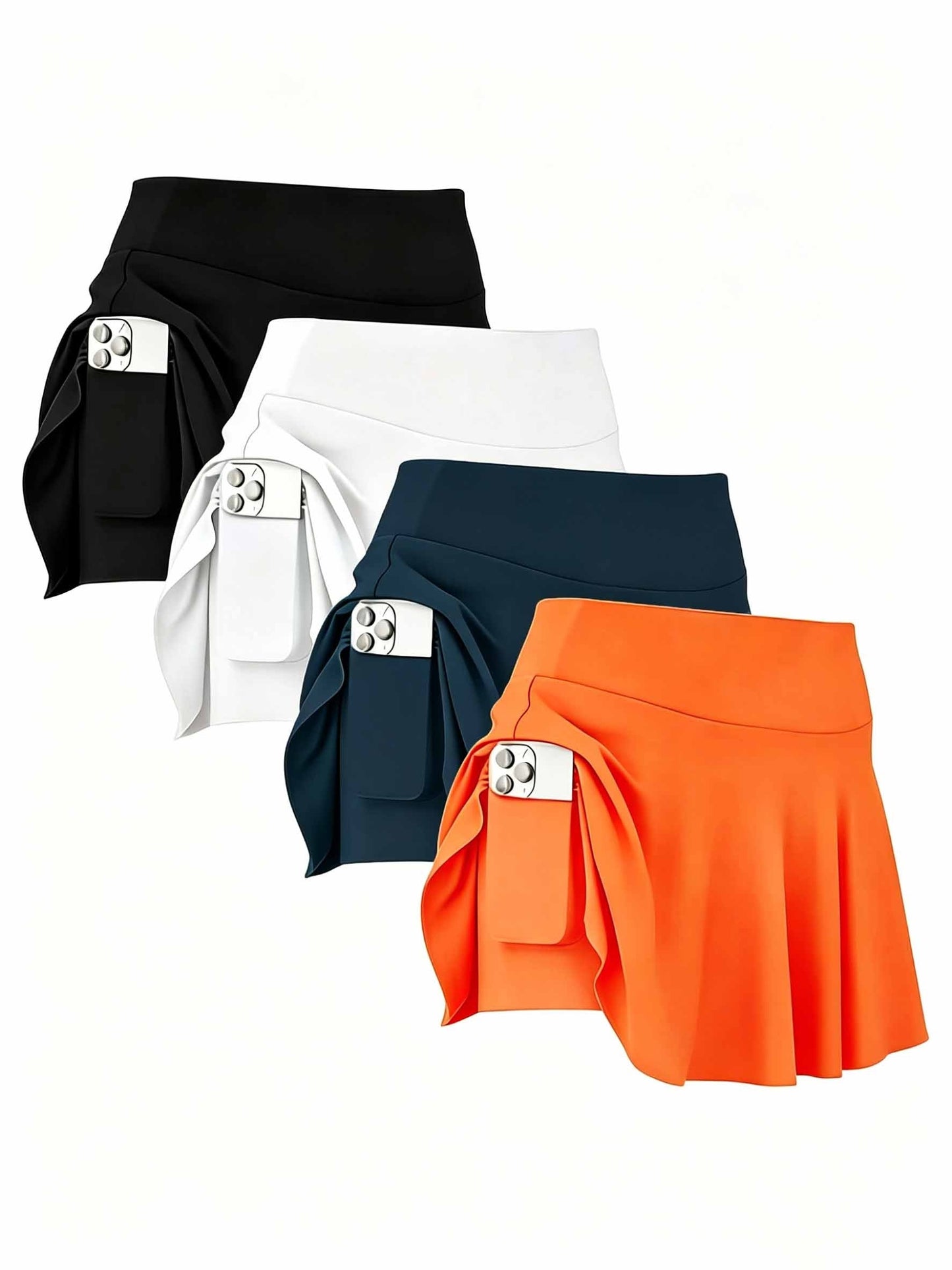 4pcs Women's Athletic Skorts Fake 2pcs Skirt Pants Elegant High Waist Skirt Summer Korean Style with Pockets Breathable Slim Fit Yoga Skirt Built-in Shorts Anti-Exposure Running Fitness Tennis Sports Skirt Gift for Wife Family Friends