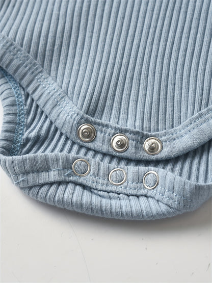 Kukitty Newborn Baby Boys Girls Clothes Unisex Long Sleeve Solid Color Ribbed Bodysuit And Pants Outfits Set, for Outdoor