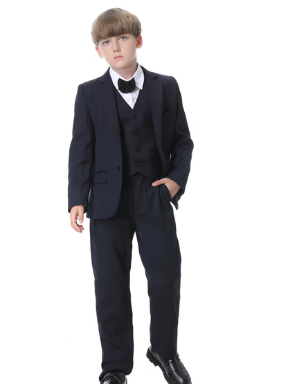 NIMBLE Boys Formal Suit Set Jacket Vest Trousers 3pcs 3-13Y Children Party Clothes Host Wedding Available In Four Colors Blue Black Khaki Navy Blue