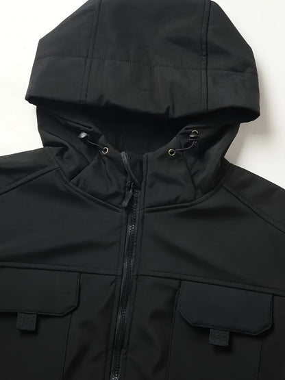 Men's Tactical Softshell Jacket - Hooded Multi-Pocket Windbreaker