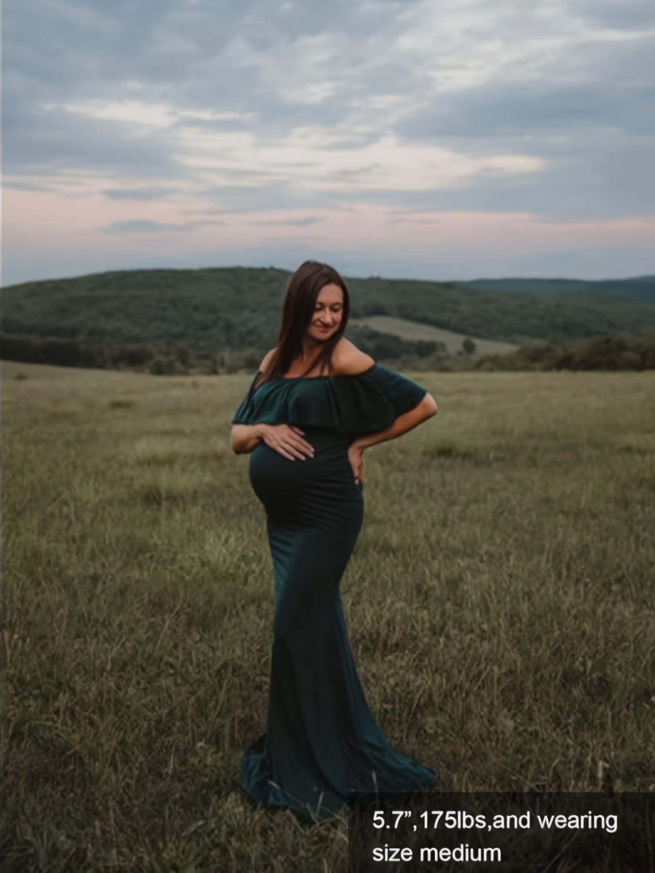 Womens Off Shoulder Maternity Dress Ruffles Elegant Slim Gowns Fit Maxi Photography Dress