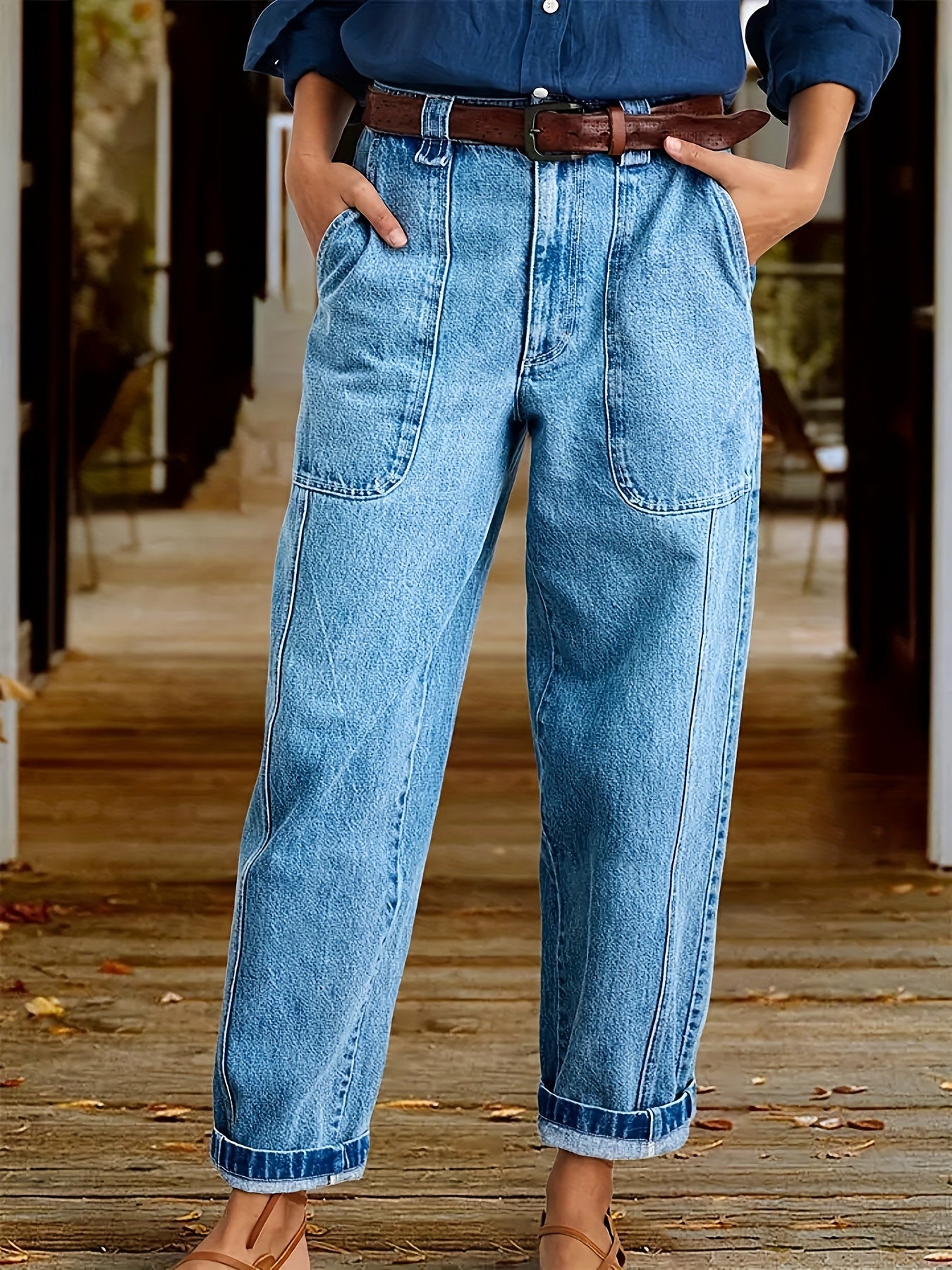 Women's Lake Blue Oversized Jeans - product view 4