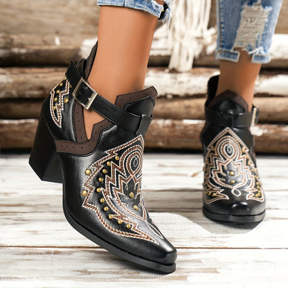 Women'S Ankle Boot with Slip-On Design, Classic Elegant Vintage Style, Baroque Bohemian Fashion for Music Festivals and Vacation Outings