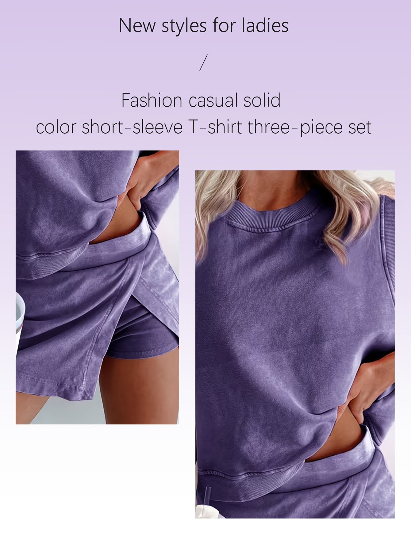 2pcs Women's New Solid Color Fashionable Casual Pure Short Sleeved T-shirt Three Piece Pants Two-piece Set