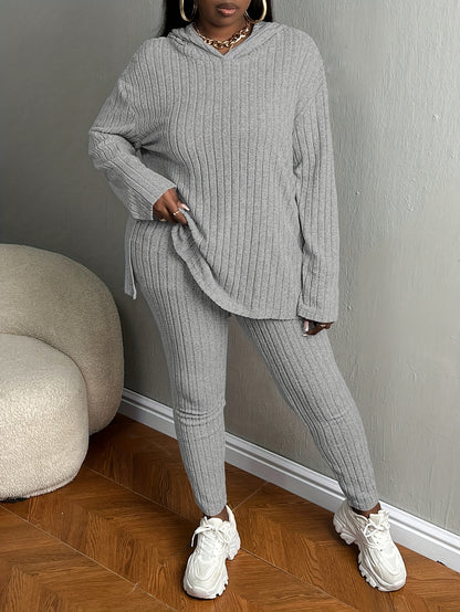 Plus Size, Women's Plus Size 2pcs Outfits Sweatsuits Sets Long Sleeve Hoodies Lounge Sets