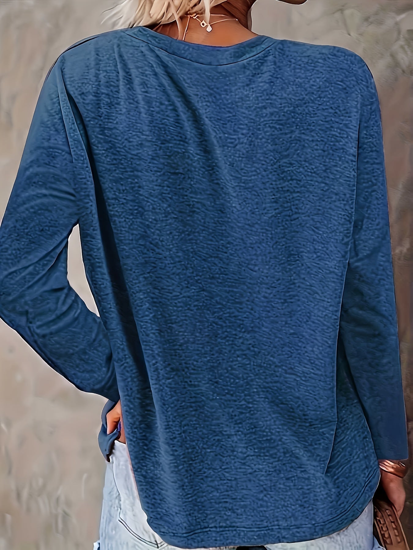 Cross-Border European and American Women'S Fashion Round Neck Pocket Long Sleeve Casual Loose Top Base T-Shirt