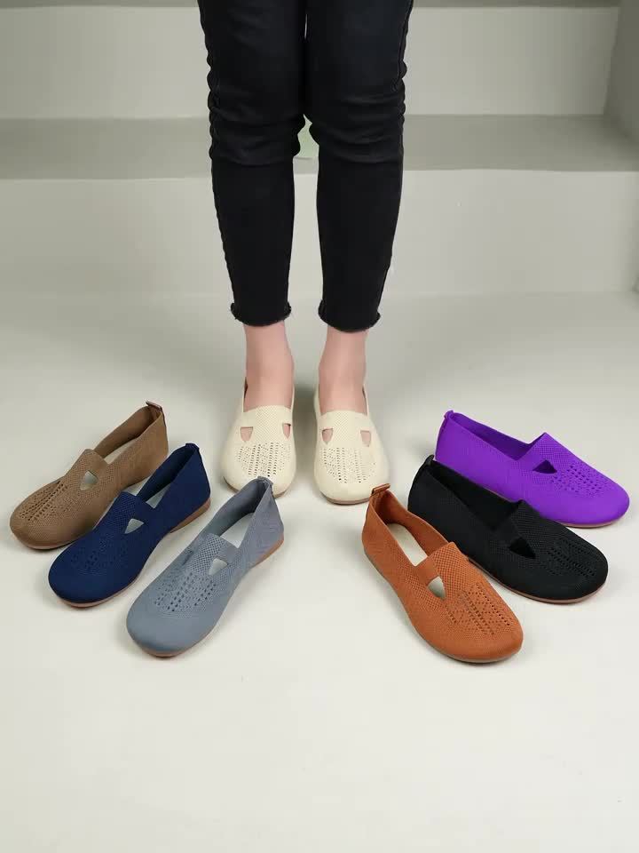 Women'S Lightweight, Comfortable, Breathable Solid Color Round Toe Flat Sole Single Shoes, Casual Vacation Style Fly Woven Flat Shoes, Women Shoes, Sneakers