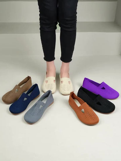Women'S Lightweight, Comfortable, Breathable Solid Color Round Toe Flat Sole Single Shoes, Casual Vacation Style Fly Woven Flat Shoes, Women Shoes, Sneakers