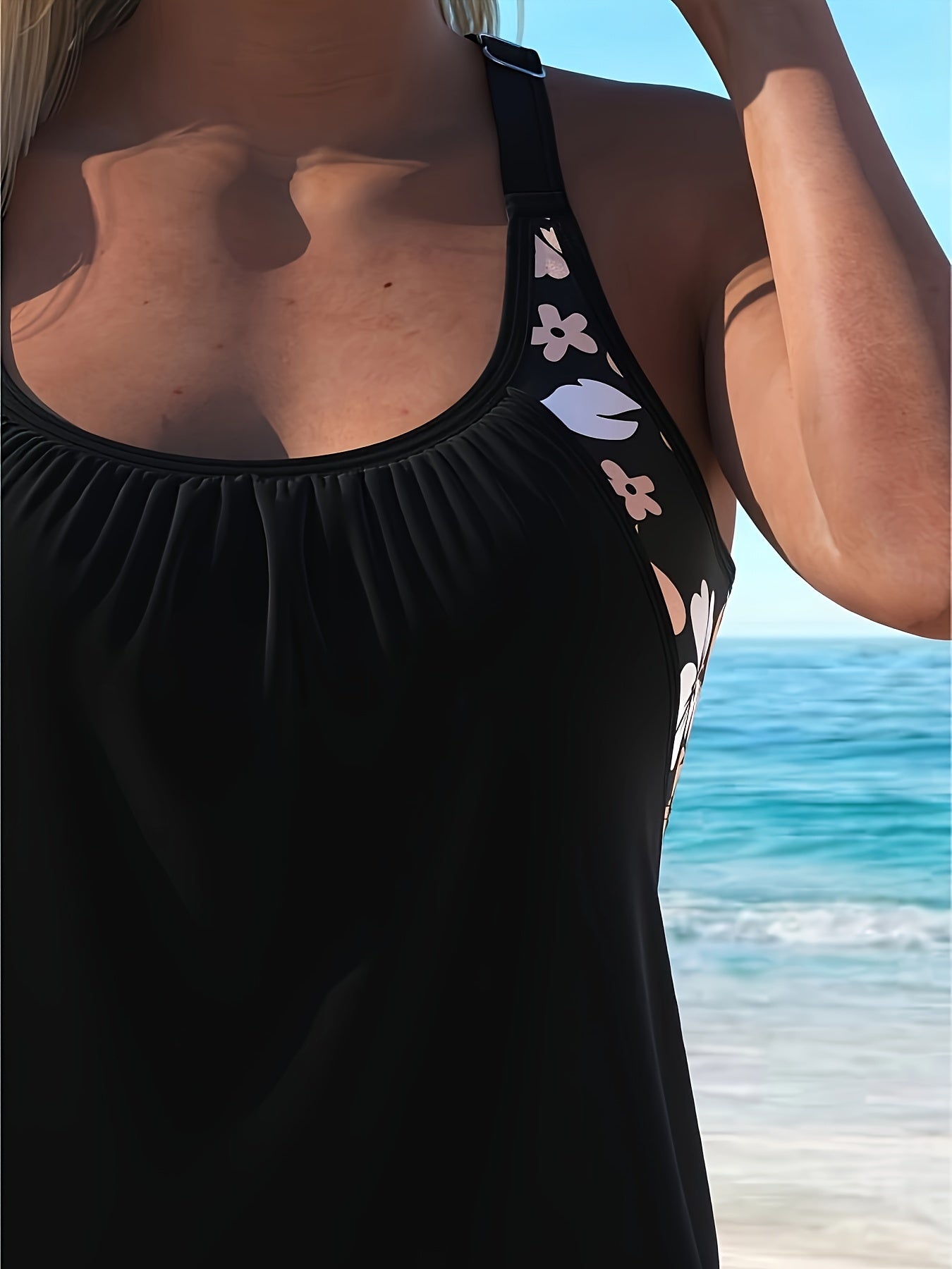 New European And American Tankini Split Swimsuit, Covering The Belly, Conservative Flat Leg Pants, Printed Swimsuit