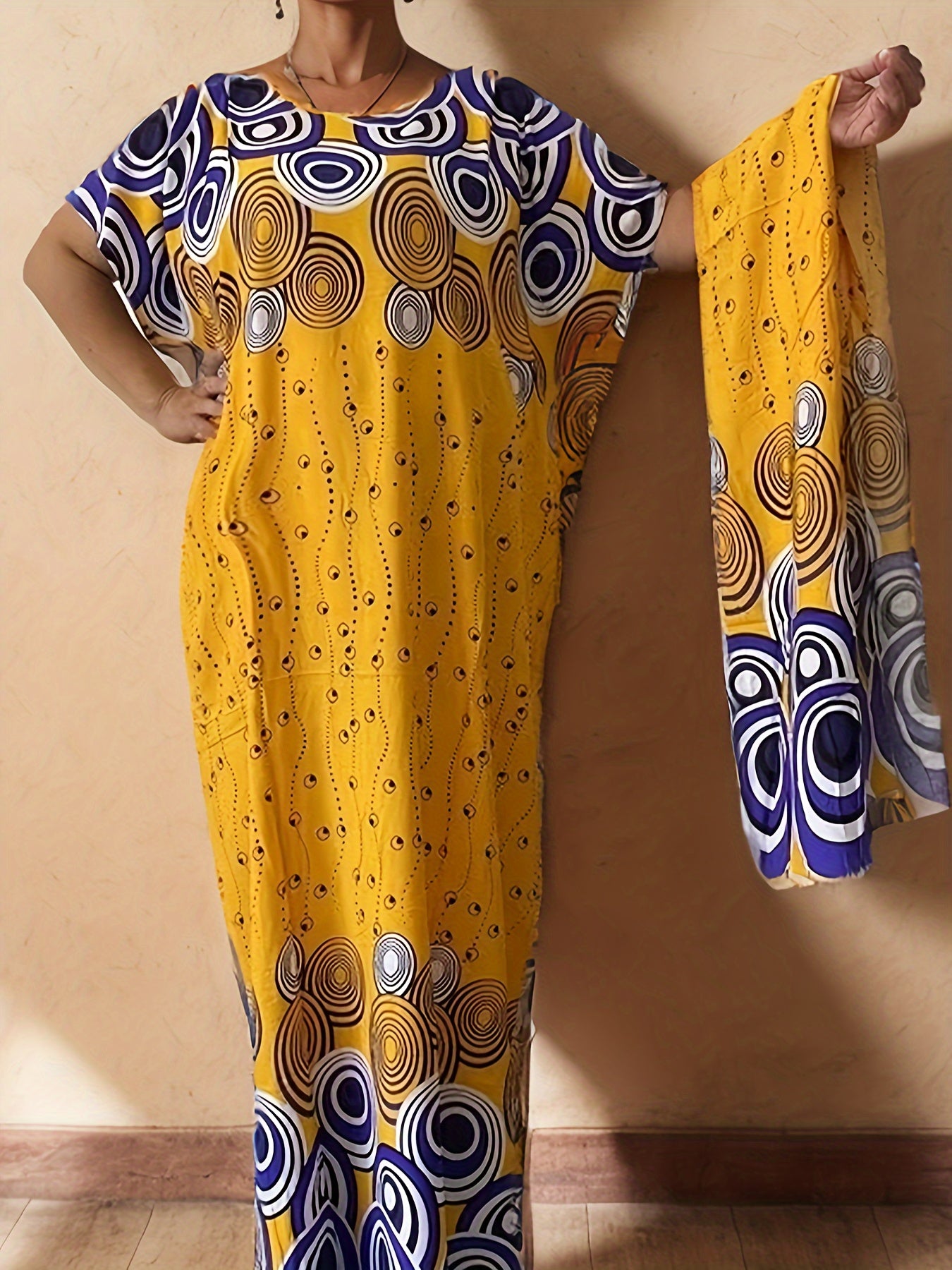 Geo Print Boat Neck Loose Dress, Elegant Batwing Sleeve Maxi Cover Up Dress, Women'S Clothing
