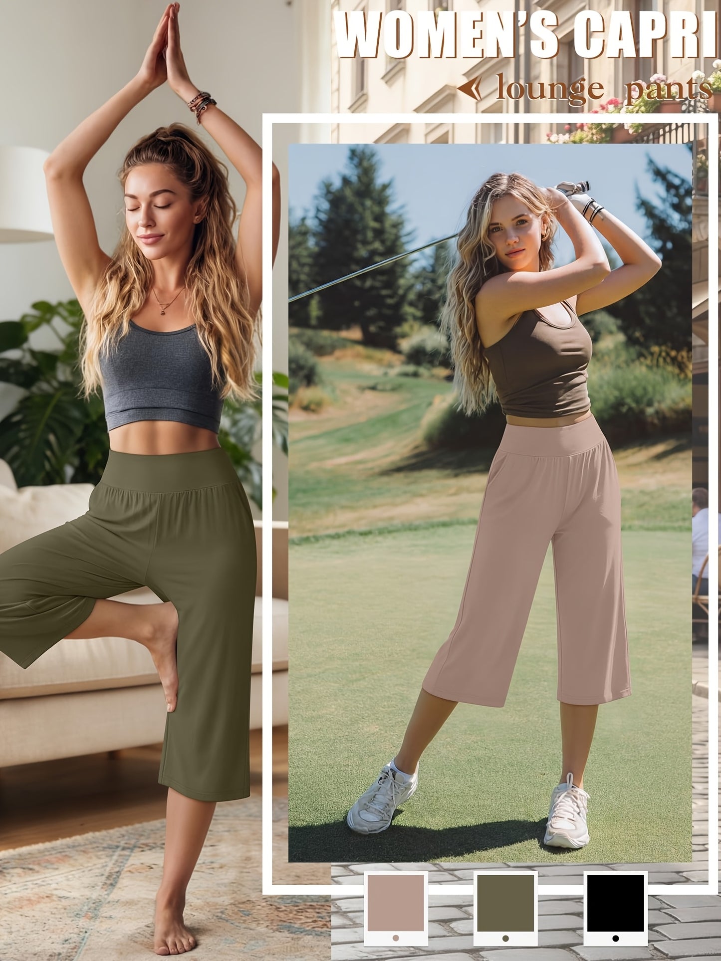 3 Pack Capri Pants For Women Loose Lounge Cropped Sweatpants Joggers Yoga Capri With Pockets