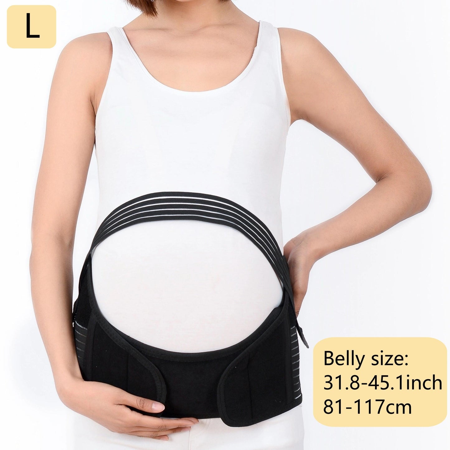 3-in-1 Maternity Support Belt - Postpartum Belly Wrap & Pelvis Brace for Pregnancy, Lightweight Adjustable Hook-and-Loop Back Black Striped Design for Abdominal & Lower Back Support