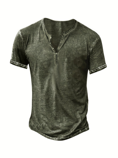 Mens Distressed Henley Shirts Short Sleeve Button T-Shirt Slim Fit Cotton Casual Shirt