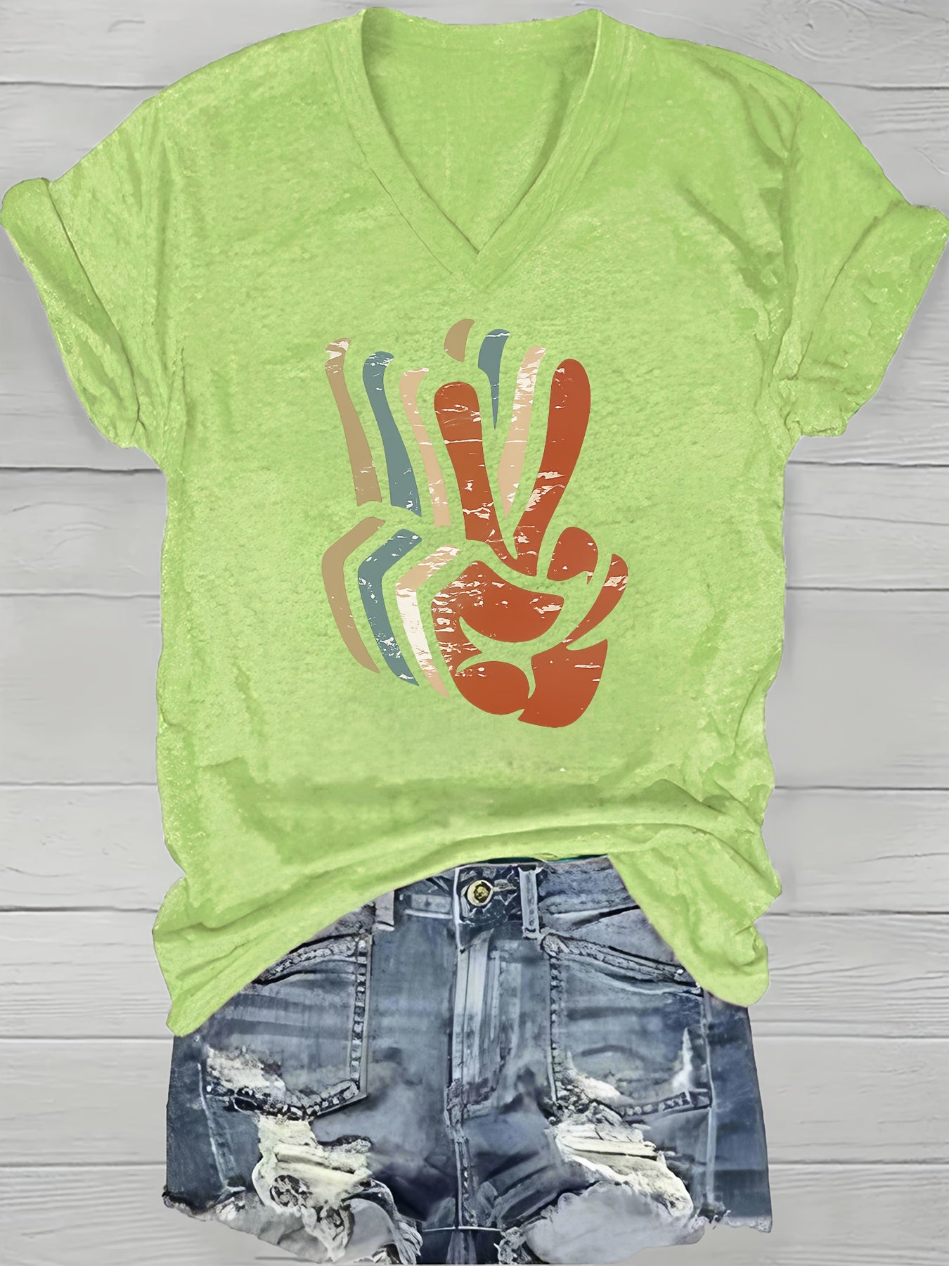 Women's Dark Gray Printed V-Neck T-Shirt - product view 22