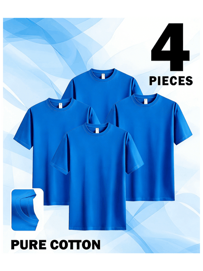 4 Pieces of Unisex Round Neck Cotton T-shirt Basic, Soft, Comfortable And Breathable, Essential for Sports Exercise And Fitness, Daily Casual Trend Wear, Suitable for Summer And Autumn, Local Warehouse Delivery