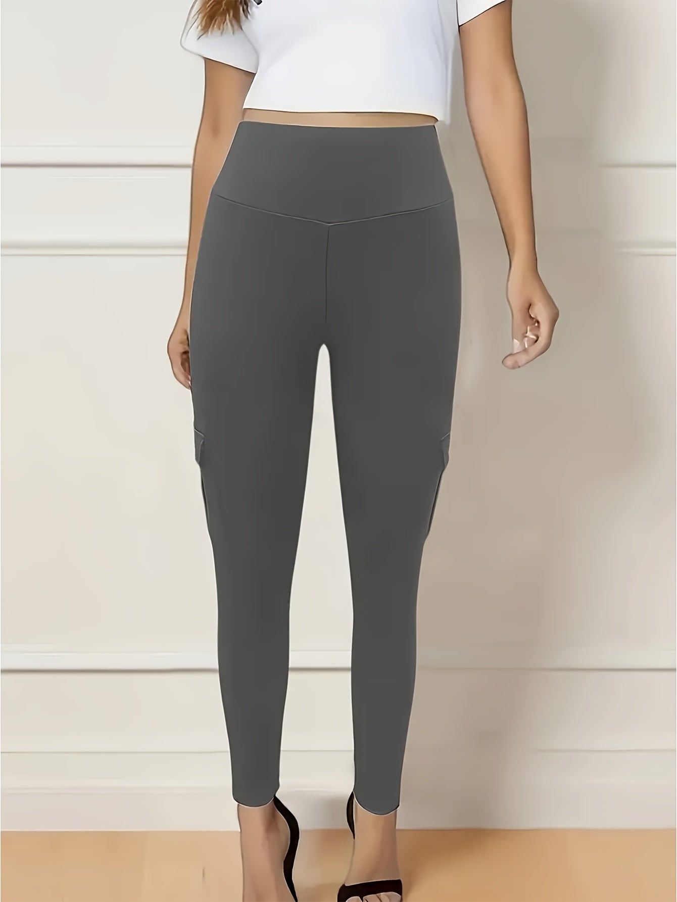1pc High-Waisted Cargo Pocket Yoga Pants, Stretchy Skinny Sports Leggings, Quick-Dry Running Workout Pants, Butt Lifting, Street Style, Women's Fitness Trousers