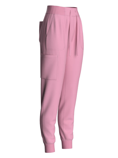 Women's Solid Two-piece Set - Elegant Short Sleeve V Neck Scrub Top & Drawstring Pants Outfits, Clothing