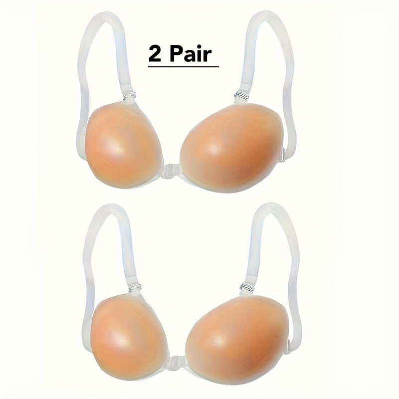 2-Pair Women' Self-Adhesive Strapless Push-Up Bra - Seamless Silicone Adhesive Breast Enhancer with Lift, Lightweight for Wedding,, Low-Cut Outfits (Suitable for Suspenders)