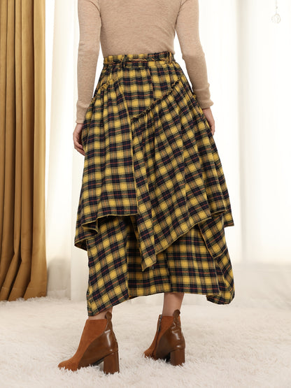 Victorian Gothic Handmade Fringe Plaid Skirt 2025 | Asymmetric Ruffle High-Waist Beach Skirt | Elastic Waist Multi-Layer Vacation Dress | Spring Summer Sweet Style Ladies Gift