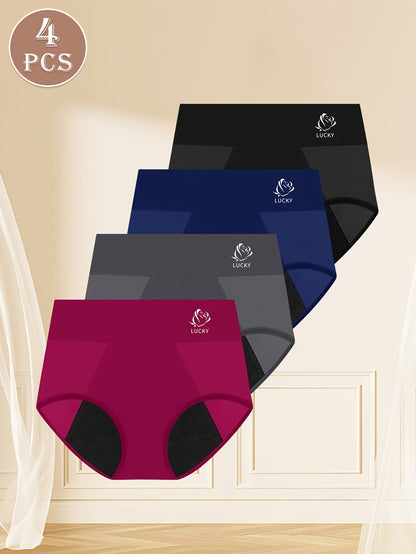 4pcs Plus Size Anti Leak Briefs Period Briefs, Elegant Comfy Breathable Stretchy Intimates Panties, Women'S Lingerie & Underwear