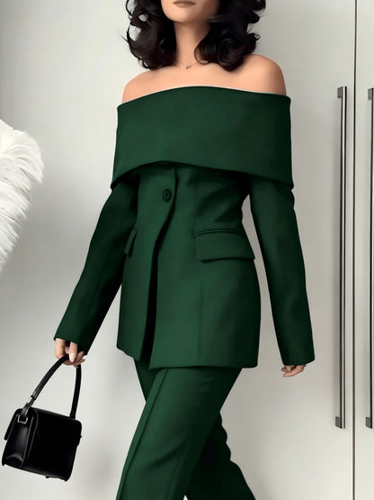 Fashionable Women'S Tops, Long-sleeved Solid-color Front-slit Spliced Sexy Off-the-shoulder Blazer, Sizes S - XXL