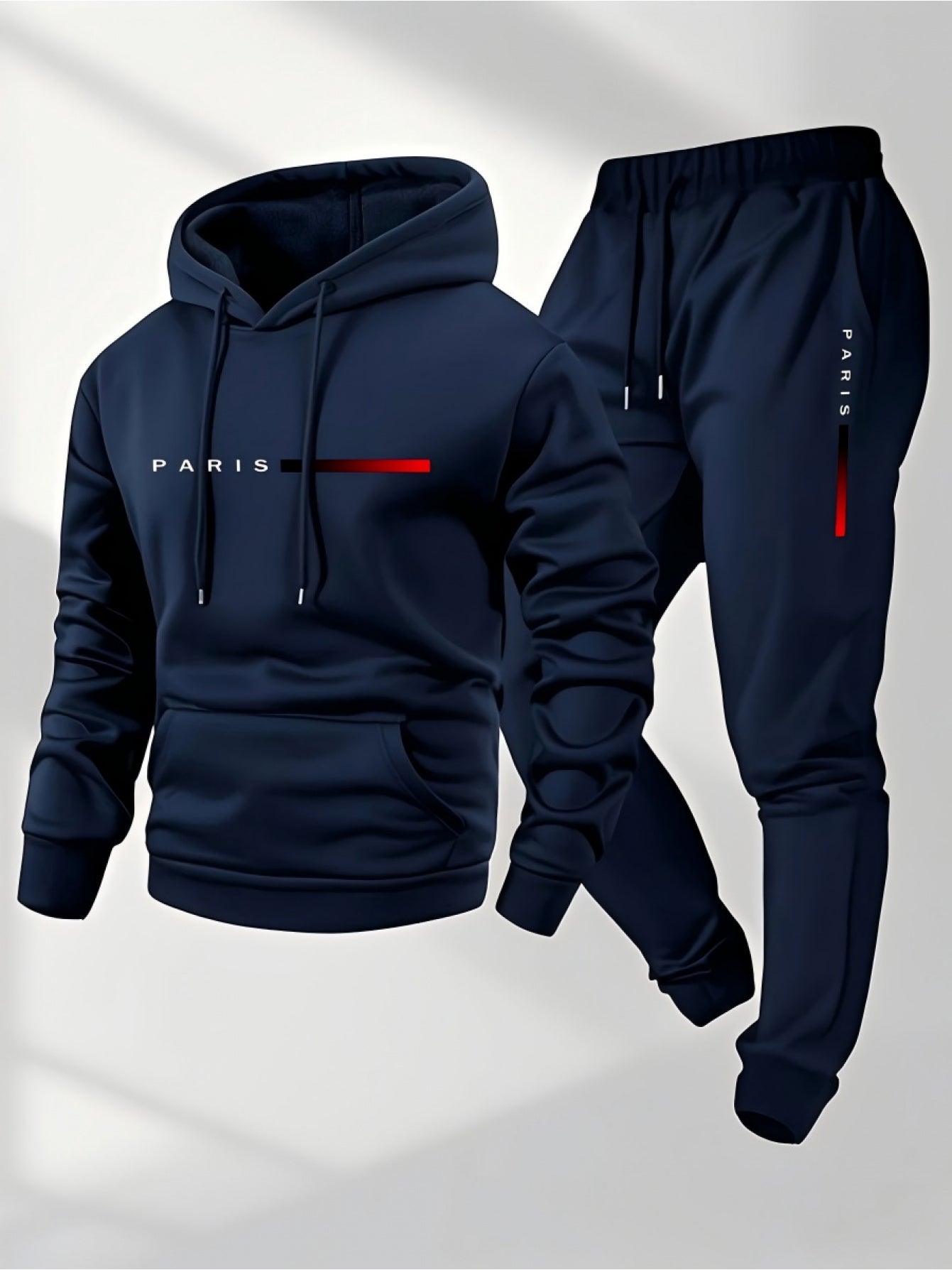 Men'S PARIS Letter Print Hoodie And Drawstring Sweatpants Set
