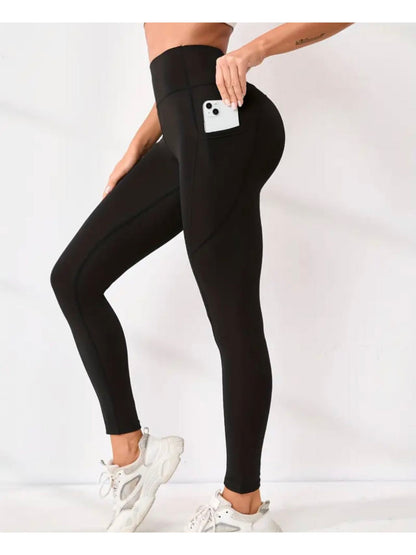 k910 Womens High-Waist Pocket Yoga Pants - Solid Color Stretch Fitness Leggings - Squat-Proof, Breathable Activewear with Secure Pockets for Convenience and Styls