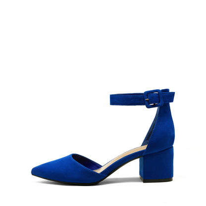 Pointed Toe Low Chunky Heels Pump Shoes Women Pumps with Ankle Strap