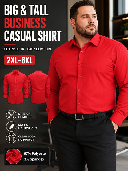 2pcs Set Of Men'S Plus-size Long-sleeve Shirts, 2XL To 6XL Size Shirts For Chubby Men, Versatile Plus-size Shirts For Daily Commuting, Summer Cool Shirts, Easy-care Wrinkle-resistant Plus-size Business Shirts, Gifts For Family