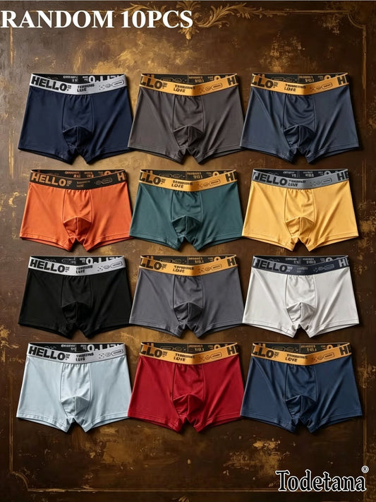 10pcs of Assorted Men'S Casual Flat-Cornered Underwear, Designed to Be Soft And Loose, Perfect for All Seasons And Everyday Use - Stylish And Comfortable Men'S Undergarments. Ideal for Wedding Events, Featuring Innovative Designs