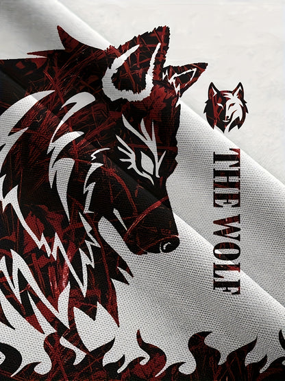 Summer Men's wolf pattern casual round neck short-sleeved T-shirt and shorts 2pcs set, suitable for outdoor activities