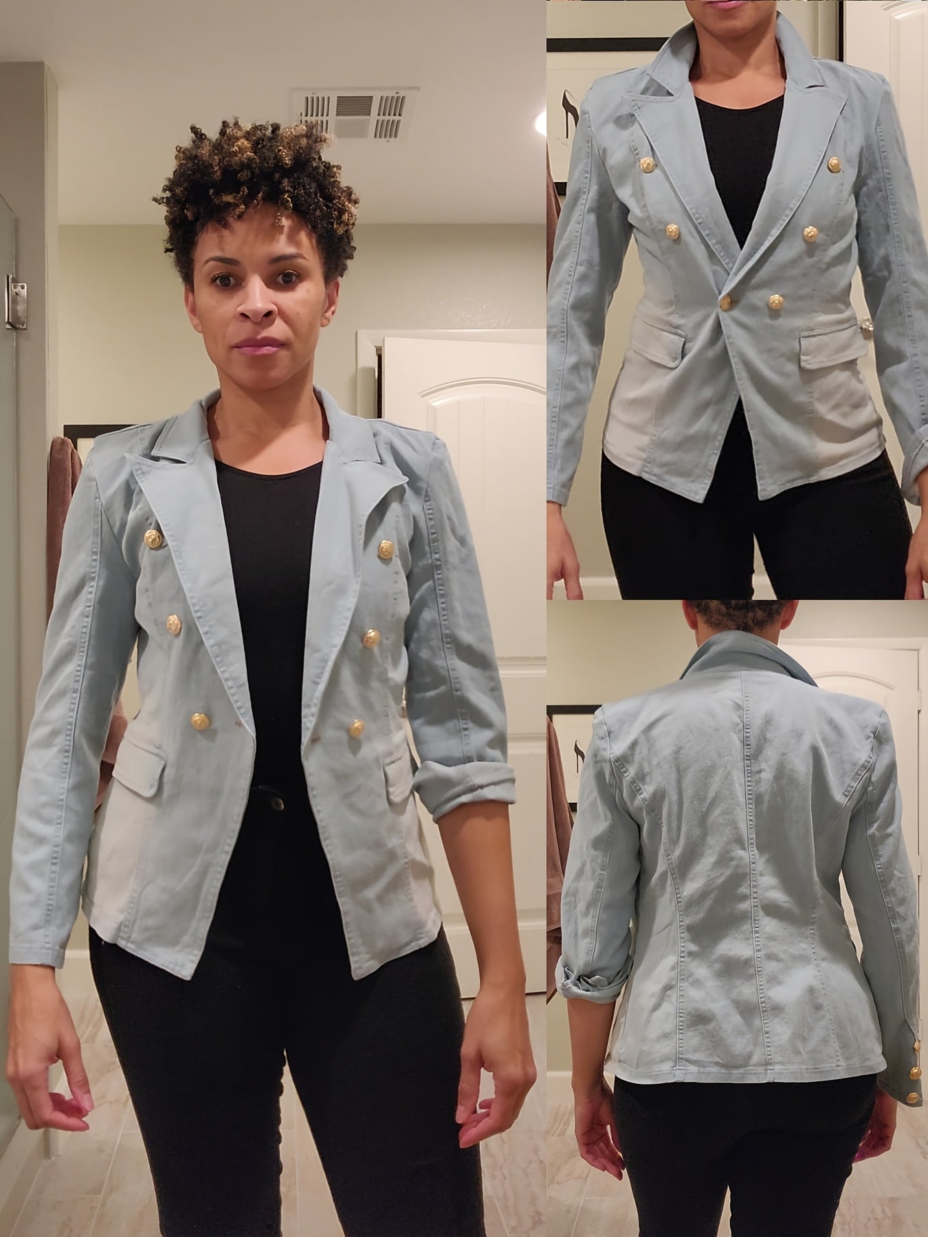 [Business Casual Blazer] Blazers for Women Business Casual Denim Long Sleeves Lapel Double Breasted Jacket