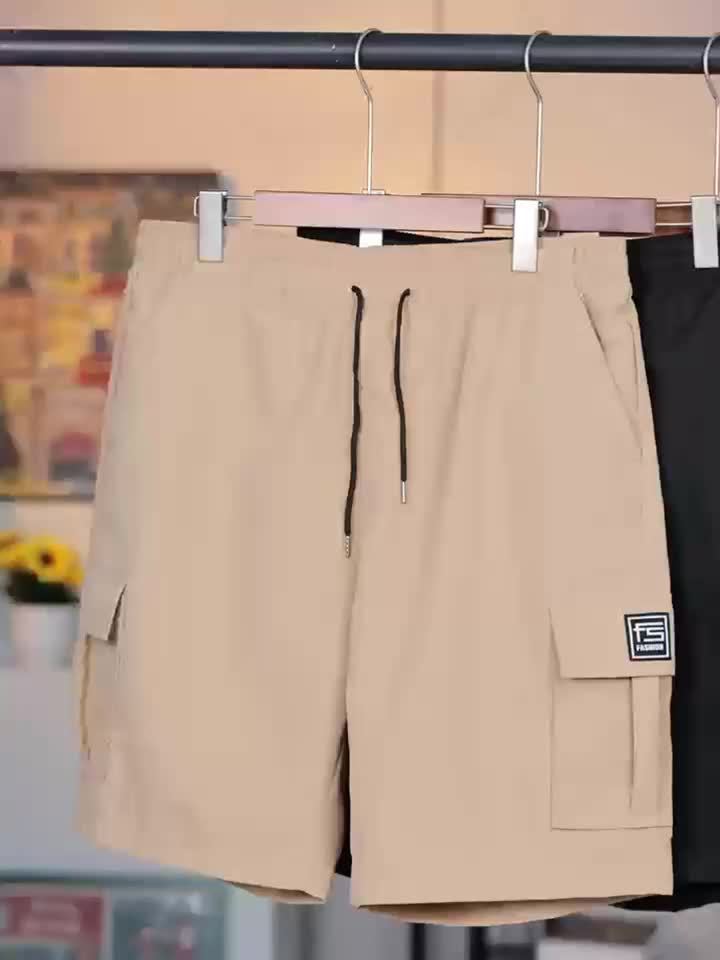 Men's Black + Gray + Blue + Khaki Polyester Shorts - product view 6