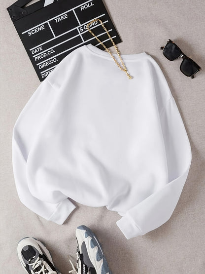 Women's Fashion Sweatshirt with Blue Letter Print, Soft Fabric, Machine Washable