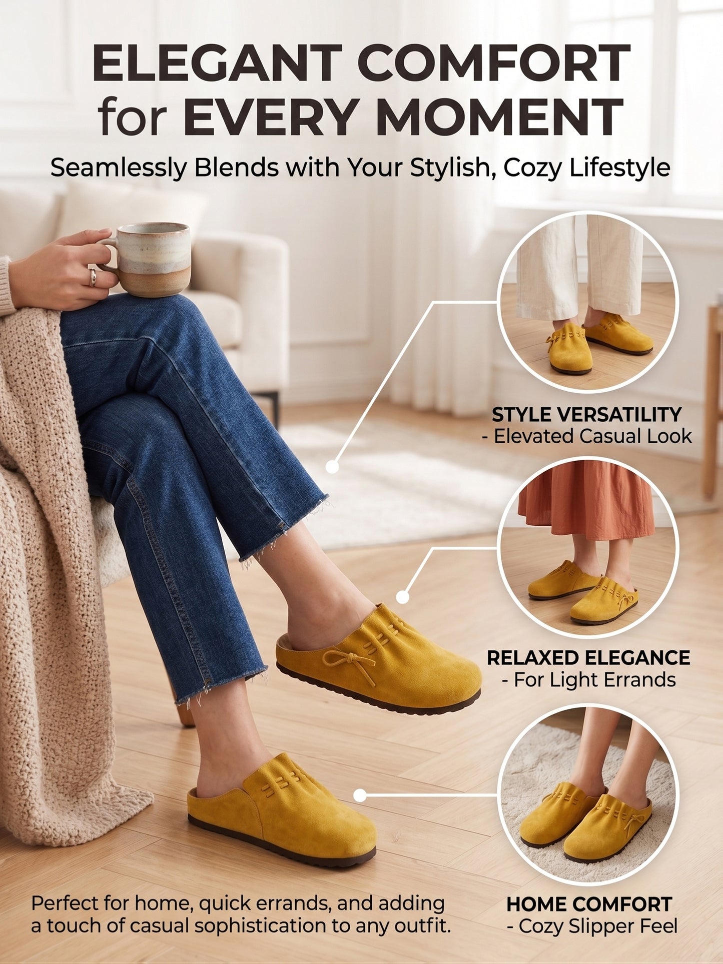 2026 New Arrival Yellow Mules Slip On Shoes - Soft Ruched Upper with Adjustable Drawstring Tie Comfortable Slip-On All Day Comfort Wear Perfect Everyday Casual Summer Vacation - Fast Local Warehouse Shipping, Women Shoes