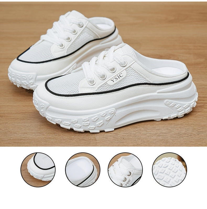 Ladies' Spring Thick-soled Sandals, Breathable Slippers, Versatile Summer Leisure Shoes, White Simple Style Mesh Sports Shoes, Women Shoes