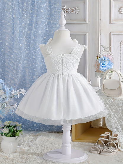 Girls' Clothing, School Season Gifts, Cute Girls' Dresses, Summer Lightweight Net-sheen Dresses, Bow Decoration Dresses, Versatile Fashionable High-end Style, Suitable for Parties And Wedding Seasons, Girls' Princess Dresses, Valentine's Day Gifts