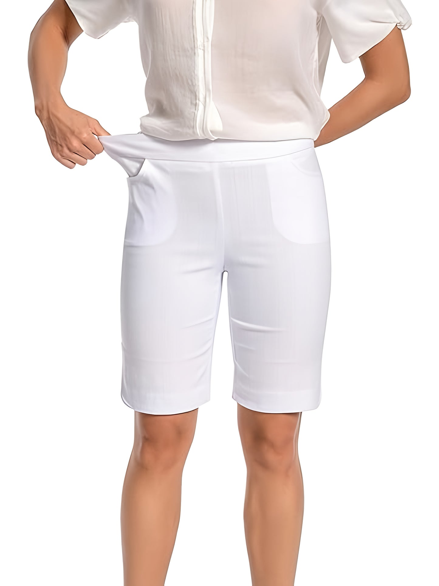 Women'S Tulip Hem Pull on Work Shorts Super Stretchy, Casual Dress Style with Front Pockets