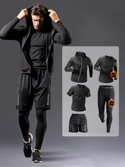 5 Men's Compression Workout Suits, Flannel Pants, Flannel Long Sleeves, Regular Short Sleeves, Baggy Shorts, High-stretch Jackets, Quick-drying Warm-up Suits, Running Workout Suits, Winter Outdoor Warm-up Suits. The Four Seasons Can Wear Freely