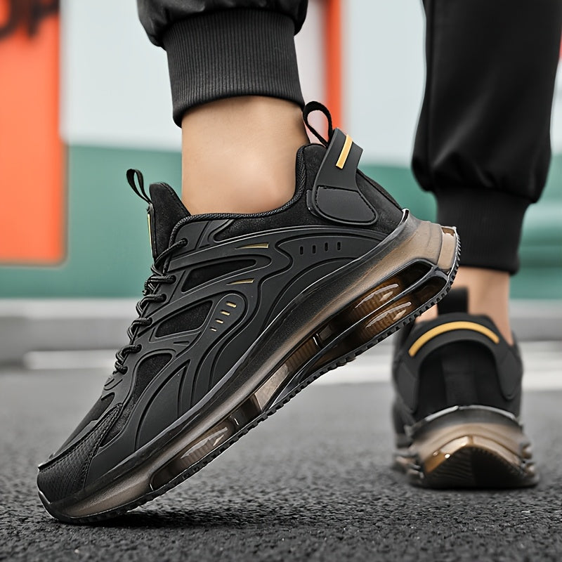 [Casual Sports Footwear] HDOXSE Men's Casual Sports Footwear - Cozy, Long-Lasting, Running Shoes Featuring Decorative Elements on The Upper, Black And Golden Accents, Comfortable Insole, Lace-Up Fastening, Ideal for Outdoor Activities And Everyday Use