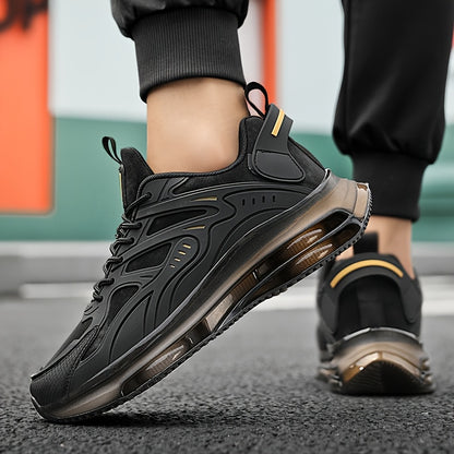 [Casual Sports Footwear] HDOXSE Men's Casual Sports Footwear - Cozy, Long-Lasting, Running Shoes Featuring Decorative Elements on The Upper, Black And Golden Accents, Comfortable Insole, Lace-Up Fastening, Ideal for Outdoor Activities And Everyday Use