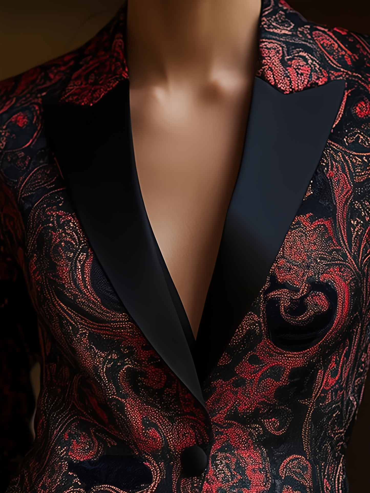Urban Elegance Paisley Pattern Printed And Stain Stitching Blazer