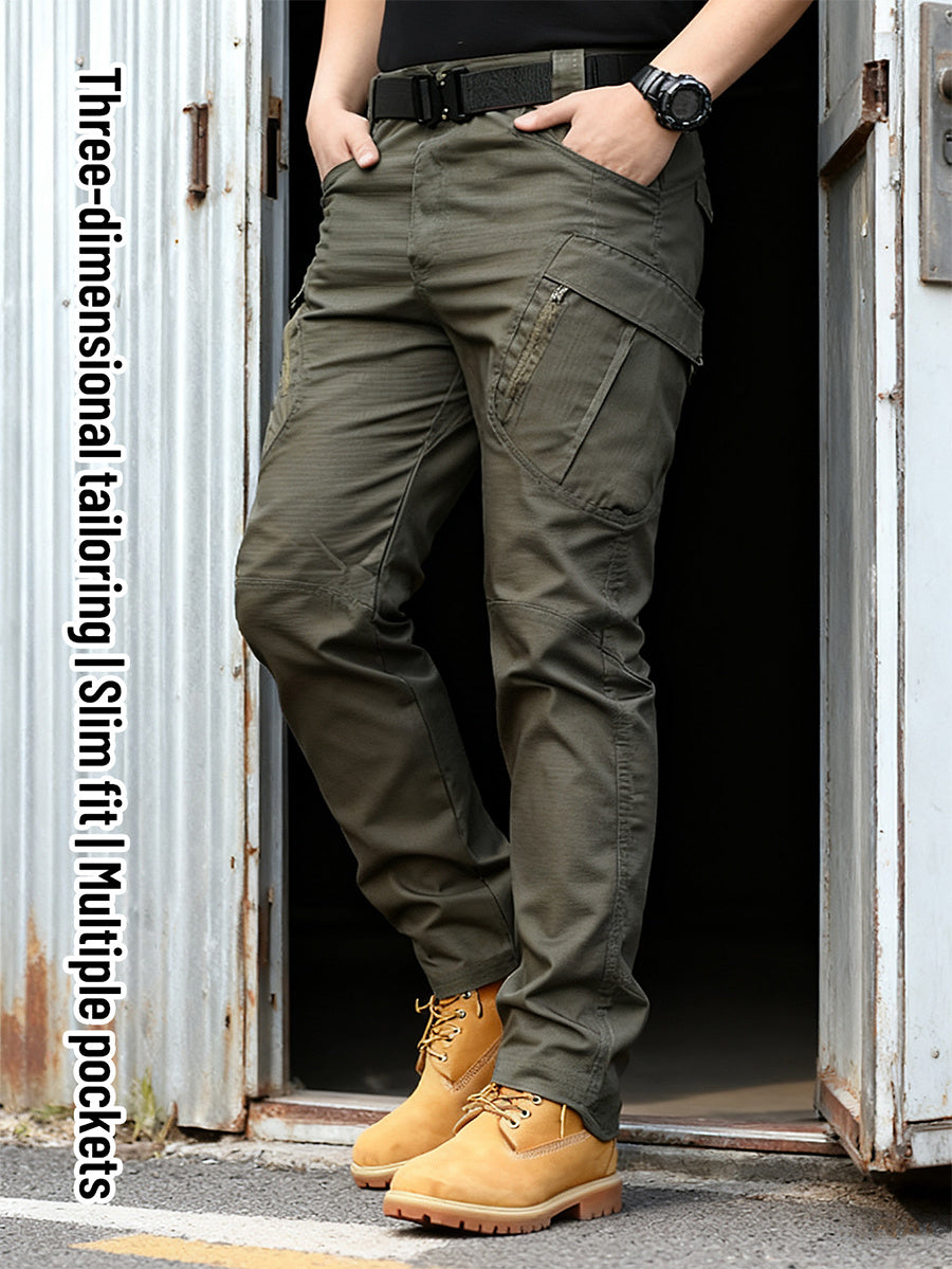 IX9 Men's Outdoor Tactical Overalls- Quick-drying, Breathable, Tear-resistant Outdoor Work Pants and Camping Trousers with Multi-pocket Design, Slim Fit and 3D Tailoring for Climbing, Camping, Hiking, Fishing- All-season Casual Wear