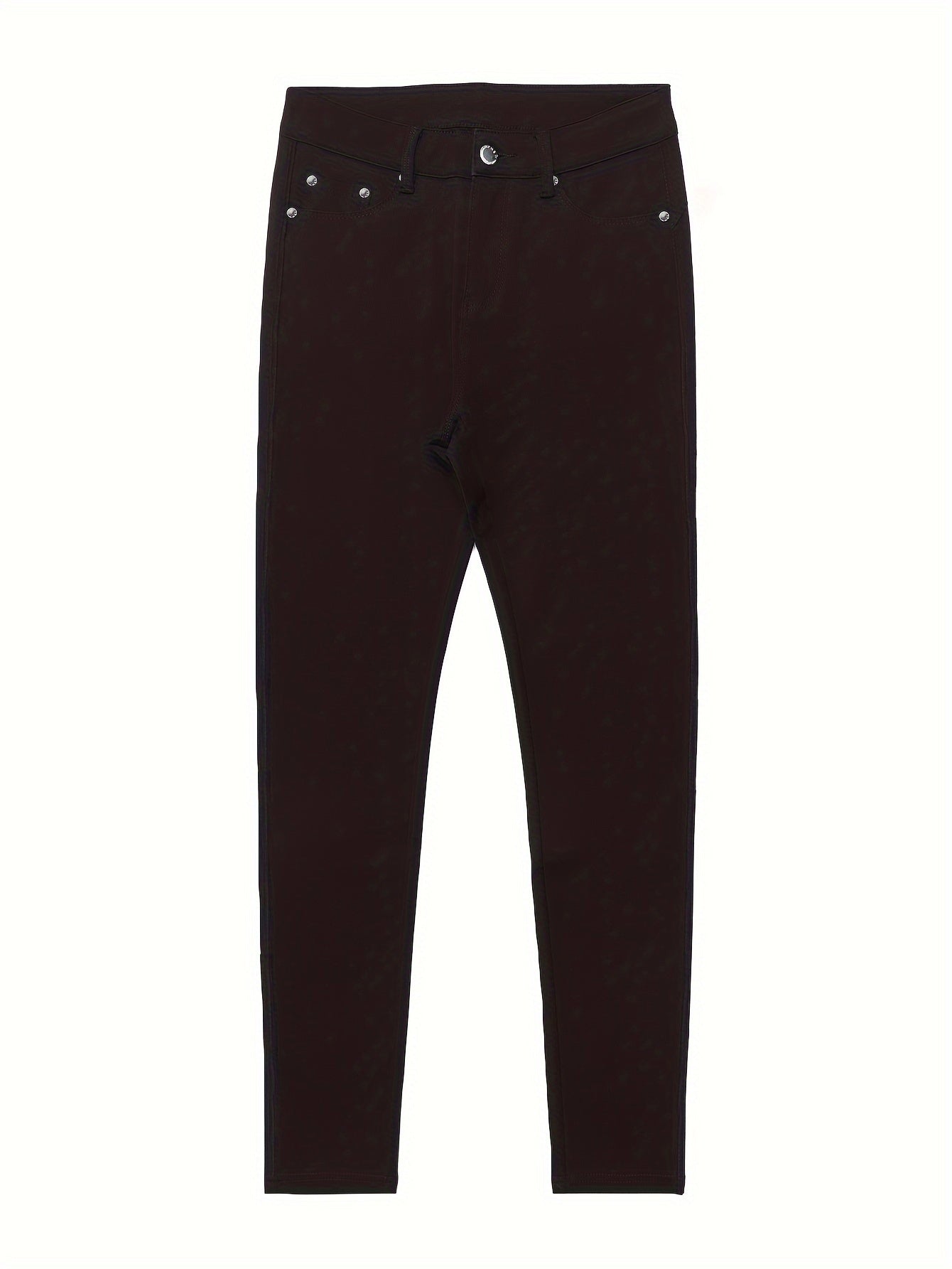 Women's High-Waisted Stretch Street Style Solid Black Skinny Fashion Metal Button Detail Casual Jeans