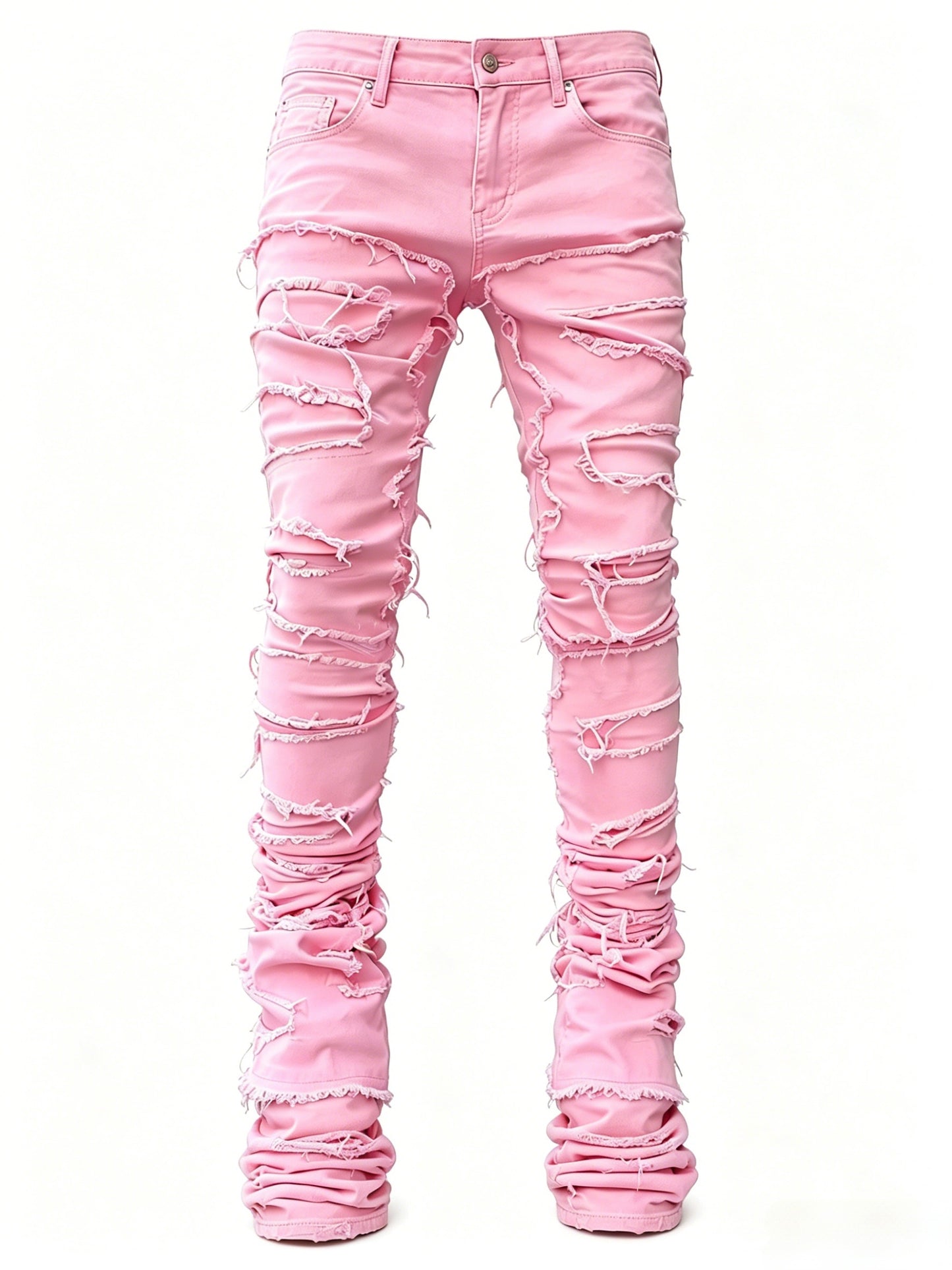 Men's Creative Tassel Decor Straight Fit Jeans, Men's Casual Mid-Rise Elastic Street Style Hip-Hop Skate Rap Jeans for All Seasons