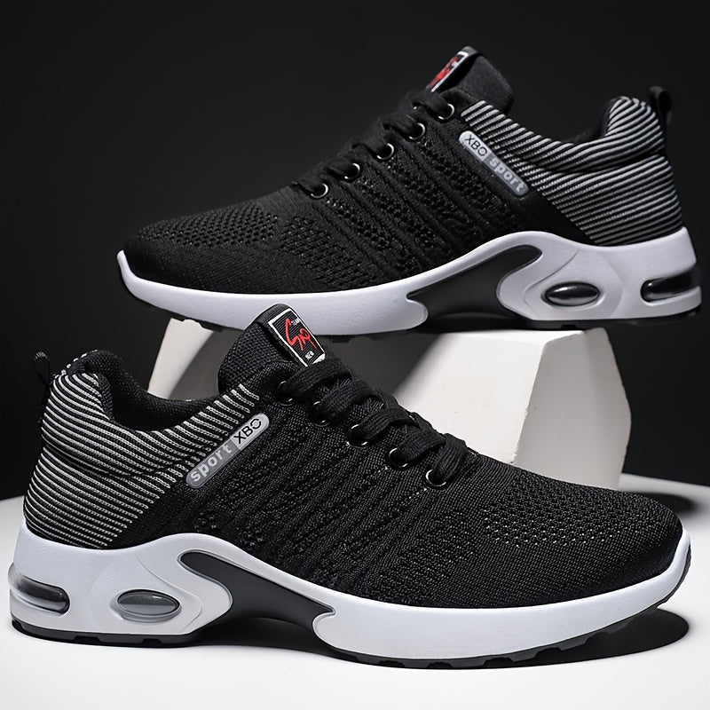 Stylish Men'S Casual Athletic Footwear - Breathable, Slip-Resistant Sole, Perfect for Any Season, Featuring Black with White And Blue, Red Highlights, Sporty Urban Style, Casual Footwear | Lace-Up Casual Sneakers | Air-Cushioned Athletic Shoes